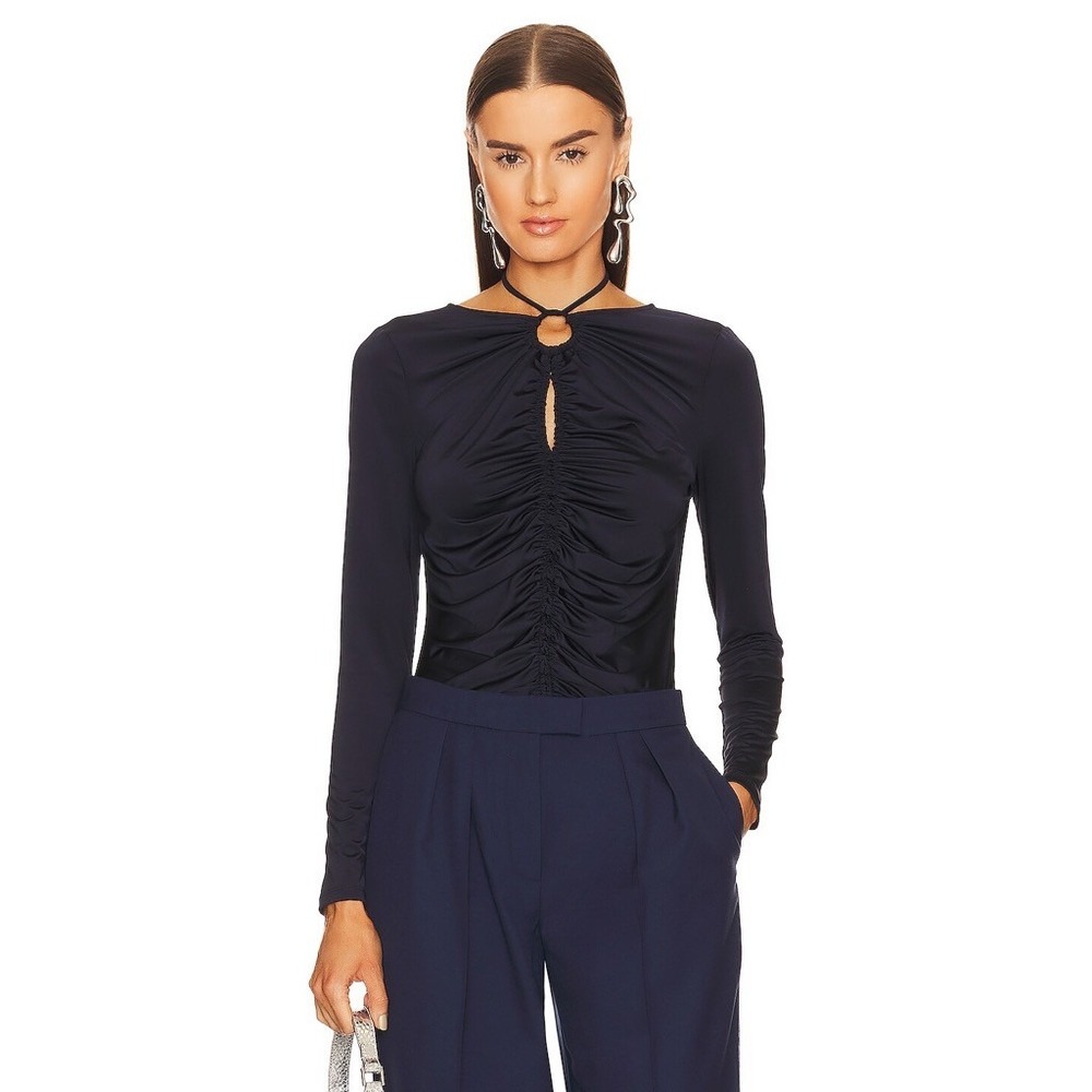 VERONICA BEARD Roque Top Navy Blue Cinched Solid Ruched Gathered‎ Size 6